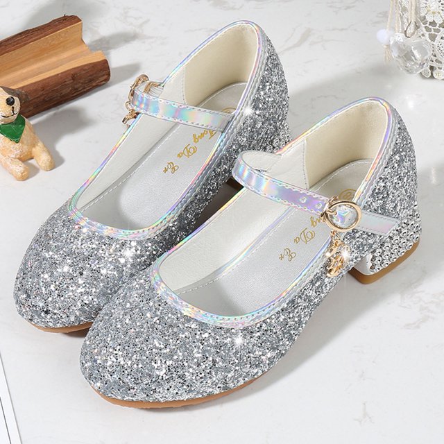 Sparkly Girls Dress with Sequins Low Heel Party Dance Rhinestone Sandals for Toddler Little Kid Formal Events