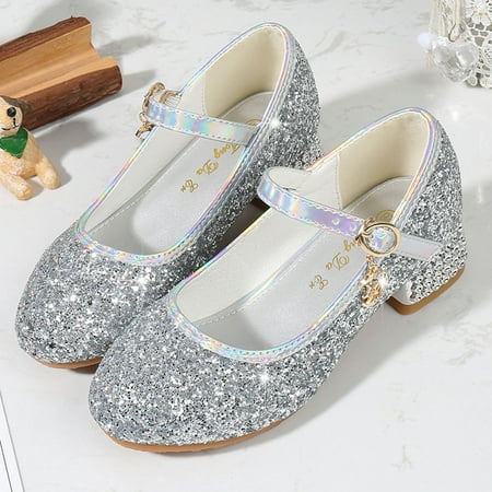 

Mishuowoti Toddler Little Kid Girls Dress Pumps Glitter Sequins Princess Low Heels Party Dance Shoes Rhinestone Sandals