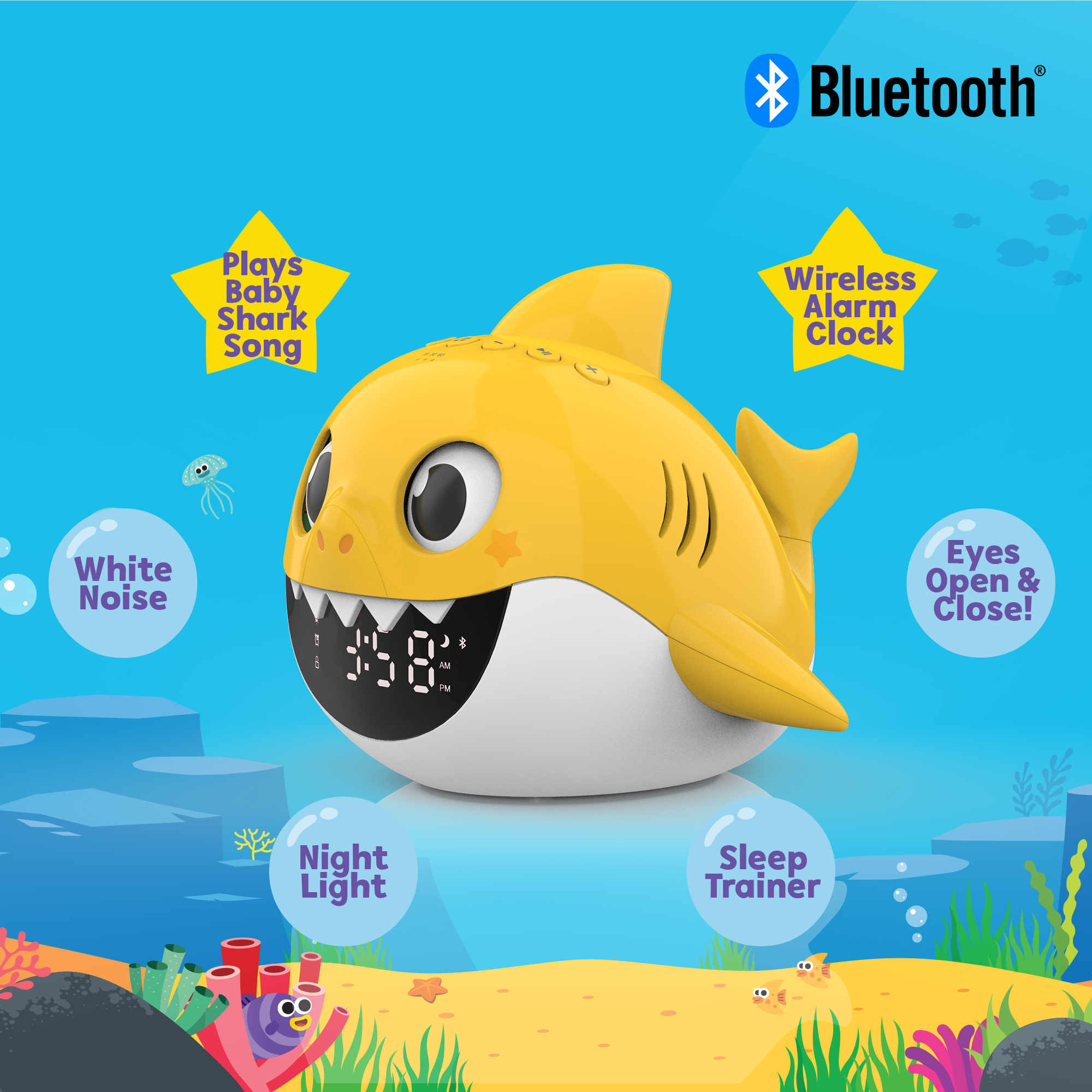 Nickelodeon Pink Fong Baby Shark Bluetooth Speaker with Digital Alarm Clock, White Noise - image 2 of 12