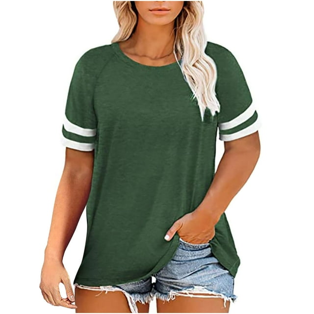 Longues Chandail à Manches Femme Hauts Grande Taille pour Femmes Été T-Shirts à Col Rond T-Shirts Raglan à Blocs de Couleur T-Shirt à Col en V Femme T-Shirts Grande Taille pour Femmes Hauts d'Été Grande Taille pour Femmes