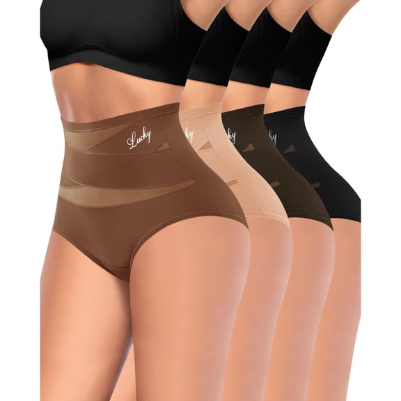 YDQ Women's High Waisted Tummy Control Underwear, Medium Control Full Coverage Shapewear Briefs with Breathable Mesh, 4 Pack, XL