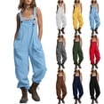 thumbnail image 7 of Jewelreauty Women's Overalls Jumpsuits with Pockets Sleeveless Cargo Bibs Linen Loose Summer Casual Long Rompers (2XL, Red), 7 of 7