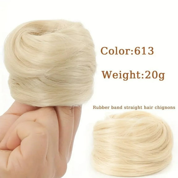 XmhyTop 2PCS Human Hair Messy Bun Hairpieces, Women’s Highlight Scrunchie Style, Elegant Chignon Design for Updos, Natural-Looking Hair Accessory for Daily, Platinum Blonde