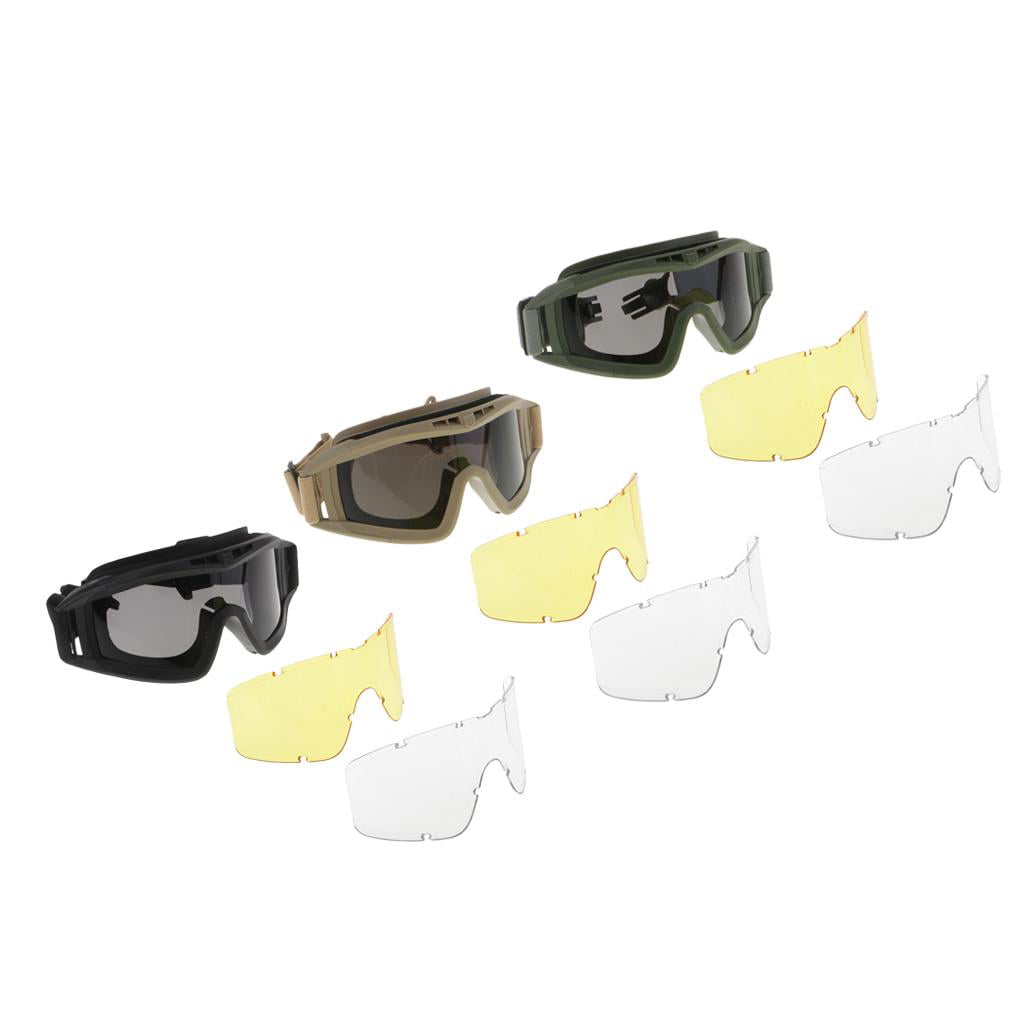 Tactical Safety Goggle Glasses 3 Lens for FAST MICH IBH AF Helmet 