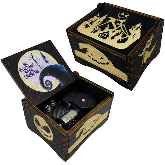 Youtang The Nightmare Before Christmas Music Box Clockwork Wind up Engraved Wood Musical Gift for Christmas,Birthday,Valentine's Day(Image1)