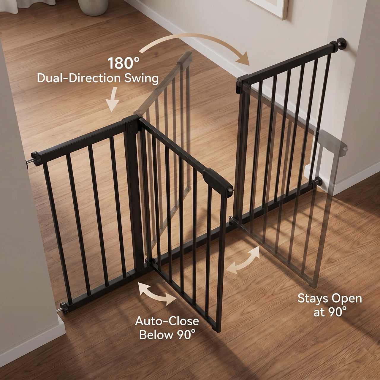 DURAMOXLQ 29.5-44.1" Adjustable Pet Gate for Dogs, Pressure Mounted Indoor Safety Gate for Stairs and Doorways, Black