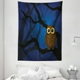 thumbnail image 1 of Night Tapestry, Cute Owl Sitting on a Tree Branch Mysterious Woods Spooky Forest Cartoon, Wall Hanging for Bedroom Living Room Dorm Decor, 60W X 80L Inches, Navy Blue Black Brown, by Ambesonne, 1 of 2