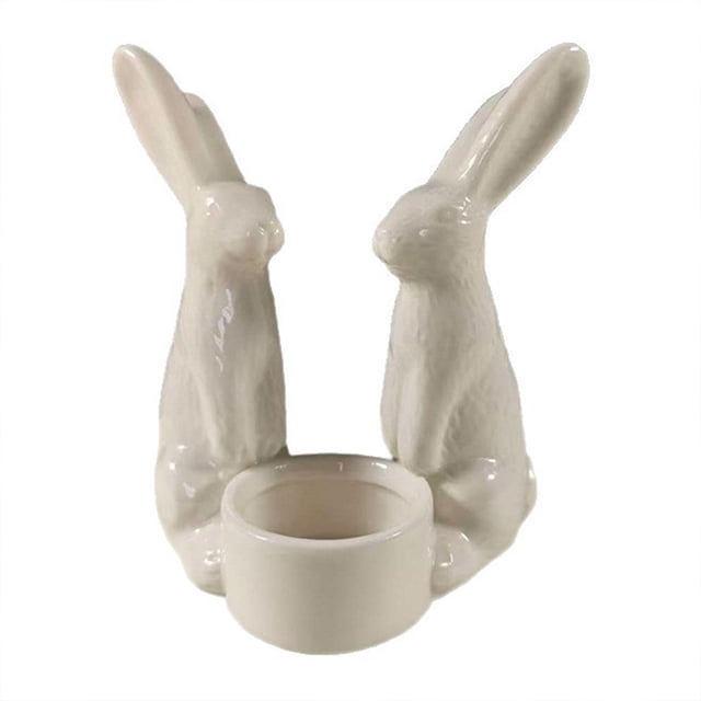 SIYTUAU Easter White Ceramic Bunny Scented Candle Holder For Tabletop Decor Candle Stand With Rabbit Design For Holiday And Home Decoration Ceramic Material