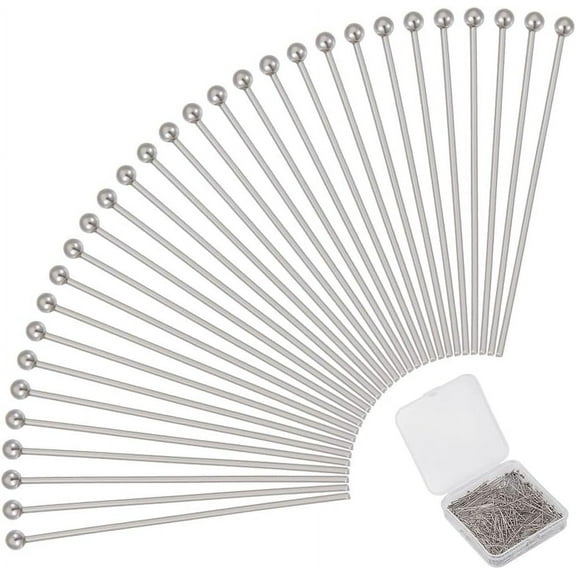 400pcs Stainless Steel Ball Head Pins 35mm Metal End Eye Pins Straight Ball Head Pins Findings Earring Pins for Earring Bracelet Jewelry Making Silver
