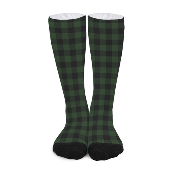 DIQADILA Green and Black Buffalo Plaid Print Long Socks