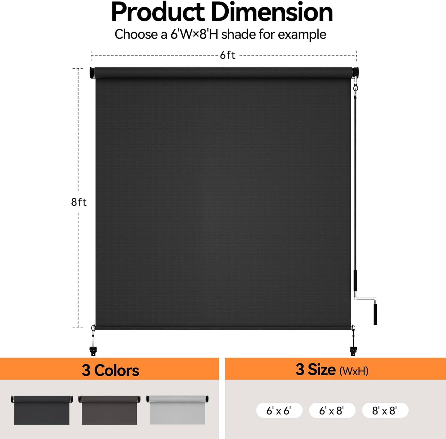 Cozy Home Outdoor Roller Shade for Patio, Cordless Roll Up Blind, 95% UV Protection, Crank, Black