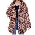 thumbnail image 2 of Jacenvly Womens Winter Coats Leopard Print Plush Jacket Thickened Warm Long Sleeve Outerwear Hoodlies Pocket Jacket Casual Trendy Long Tops, 2 of 6