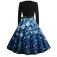 thumbnail image 4 of Christmas Dresses for Women Women's Fashion Round Neck Casual Slim Christmas Printed Long Sleeve Dresses with Square Collar for Christmas Party,Blue,L, 4 of 4