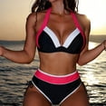 thumbnail image 6 of Danhjin Womens Bikini Halters Swimsuit 2 Piece Set High Waist Tummycontrol Swimwear Color Matching Fashion Attractive Summer Beach Swimming Bathing Suits Set, 6 of 7