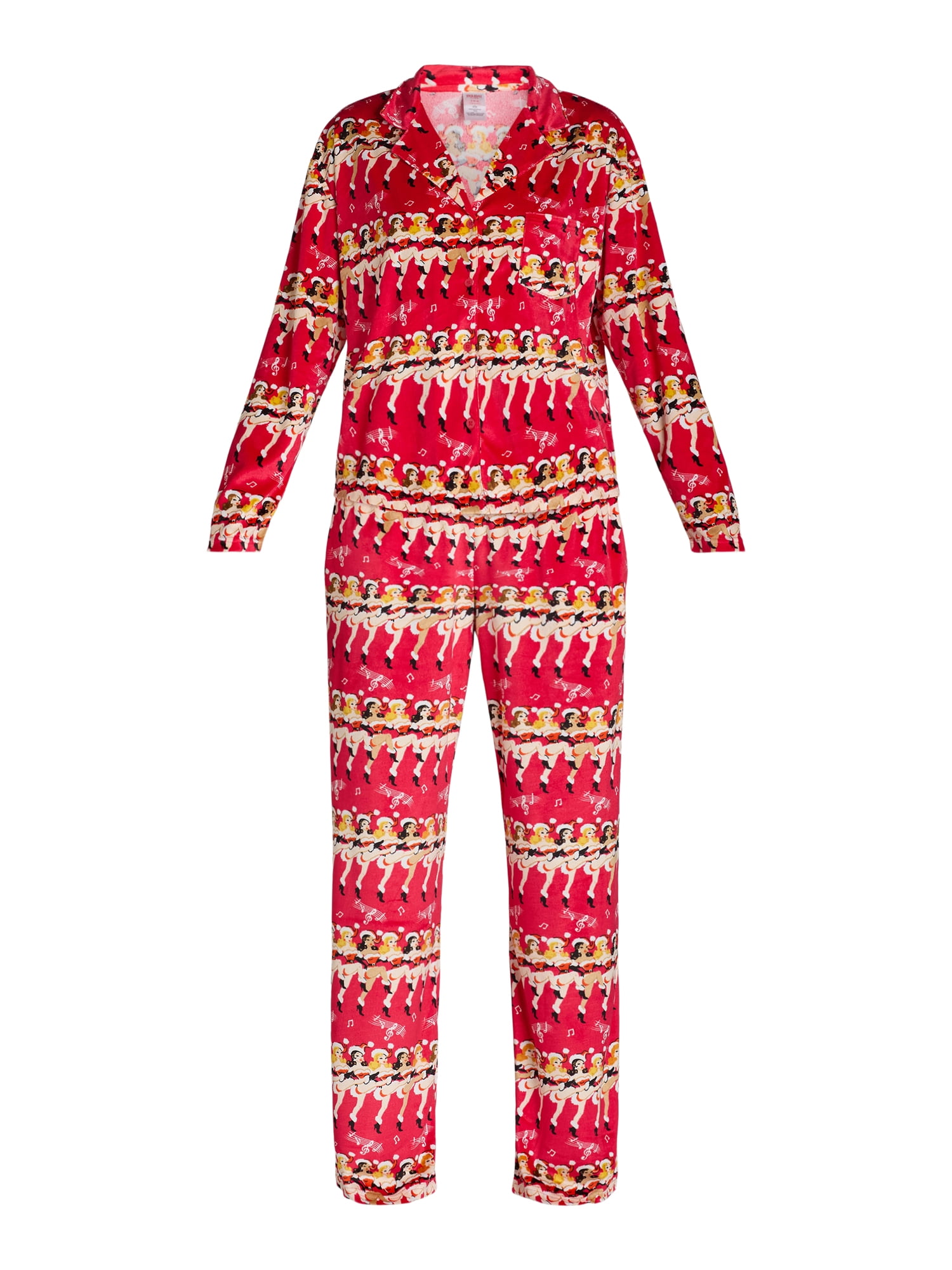 Holiday Time Women’s and Women’s Plus Velour Notch Collar Pajama Top and Pants Set, 2-Piece, Sizes XS-3X