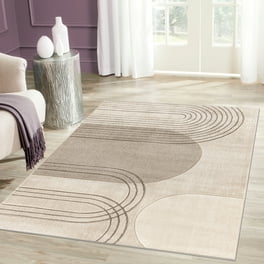 5x7 Abstract Area Rug For Living Room - Machine Washable, Non-Slip, Soft Light Grey/Brown/Red Modern Carpet