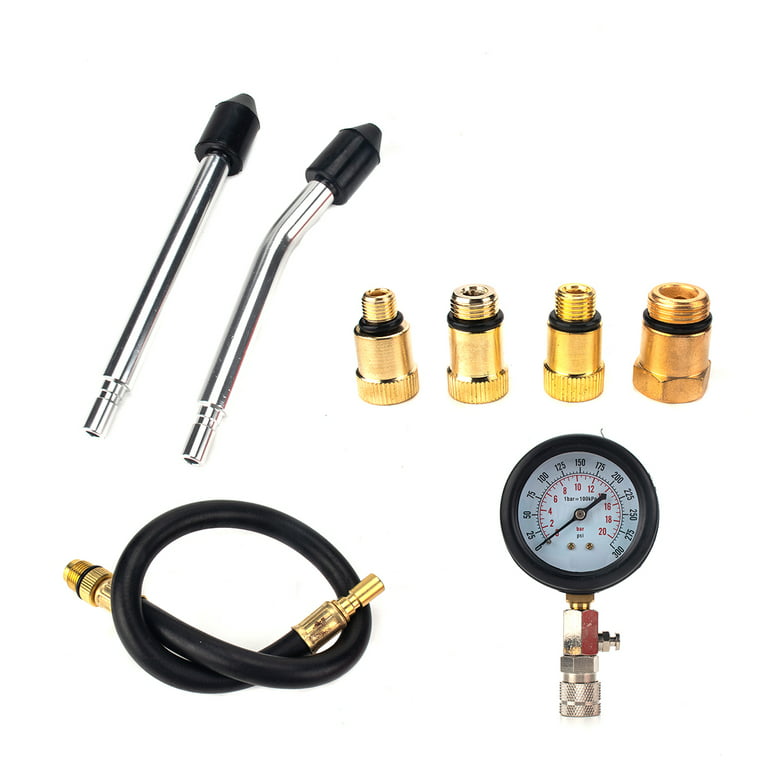 GymChoice 8PCS Compression Tester Kit，0-300 PSI Petrol Gas Engine Cylinder  Pressure Gauge Automotive Tool for Motorcycle Car Truck Compact Design  Petrol Engine Compression Test Gauge Kit 