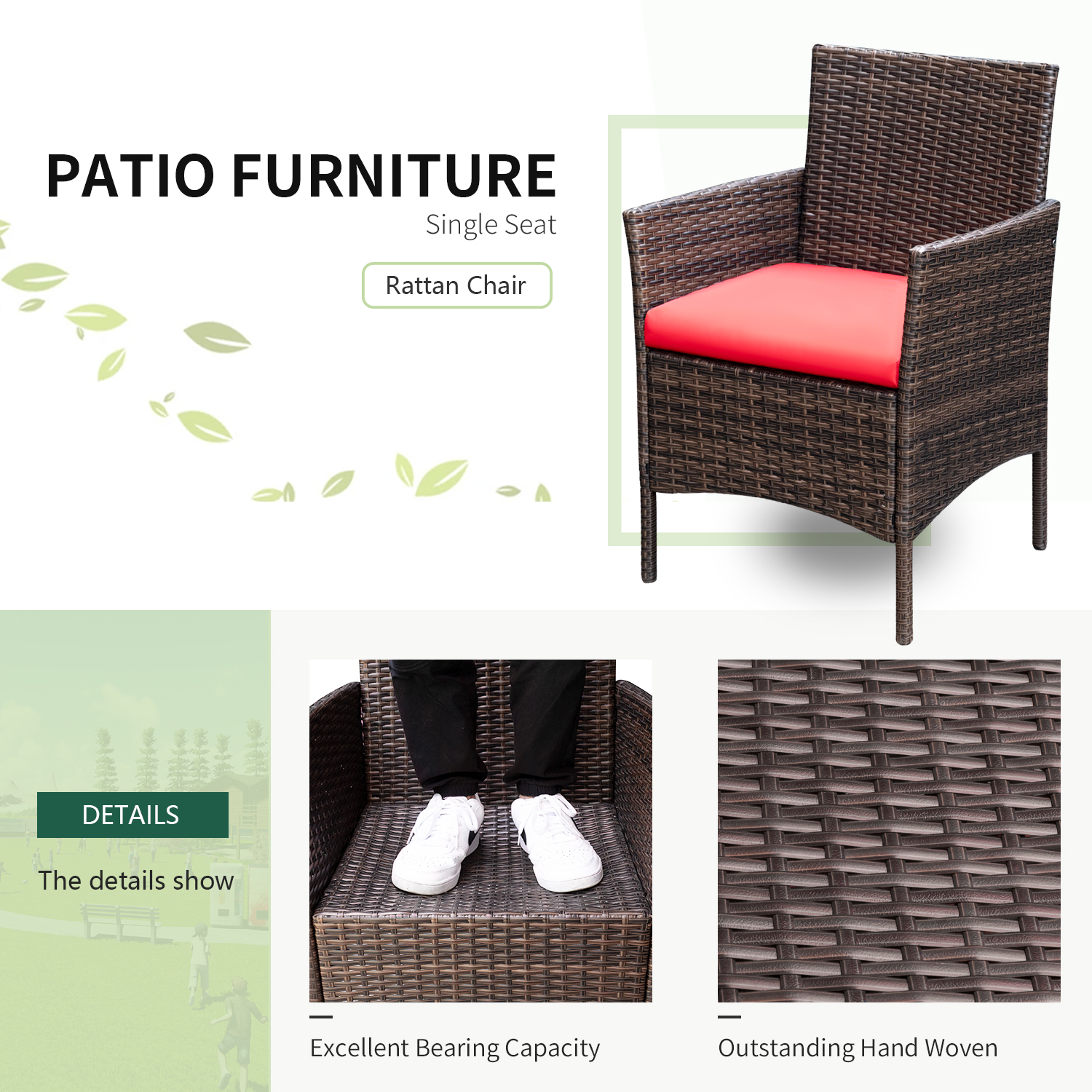 Devoko 3 Pieces Patio Conversation Set Outdoor Furniture Brown/Red fabric Steel - image 4 of 7