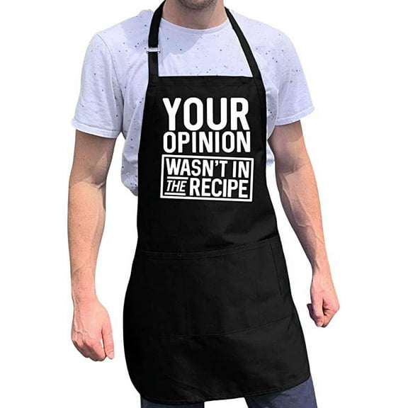 ApronMen, Funny Aprons For Men - Your Opinion - 100% Cotton with Pockets - Black