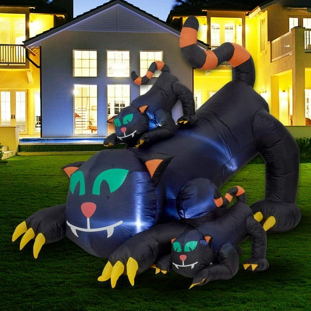 Twinkle Star 6 Ft Halloween Inflatable Decorations Lighted Black Scared Cats Animated Halloween Blow Up Cat Yard Prop Giant Lawn Decorations With Led Light For Home Yard Lawn Garden Party Outdoor
