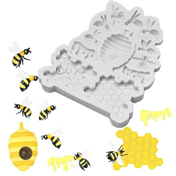 Honeycomb Silicone Molds Honeybee Fondant Molds Bumble Bee Silicone Mold for Cake Decoration Cupcake Topper Chocolate Candy Polymer Clay Gum Paste