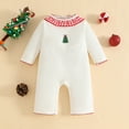 thumbnail image 2 of yocbz Toddler Girl Christmas Outfit Newborn Infant Baby Boy Christmas Romper Waffle Jumpsuit Christmas Tree Embroidery Striped Toddler White,Size for newborn, 2 of 6