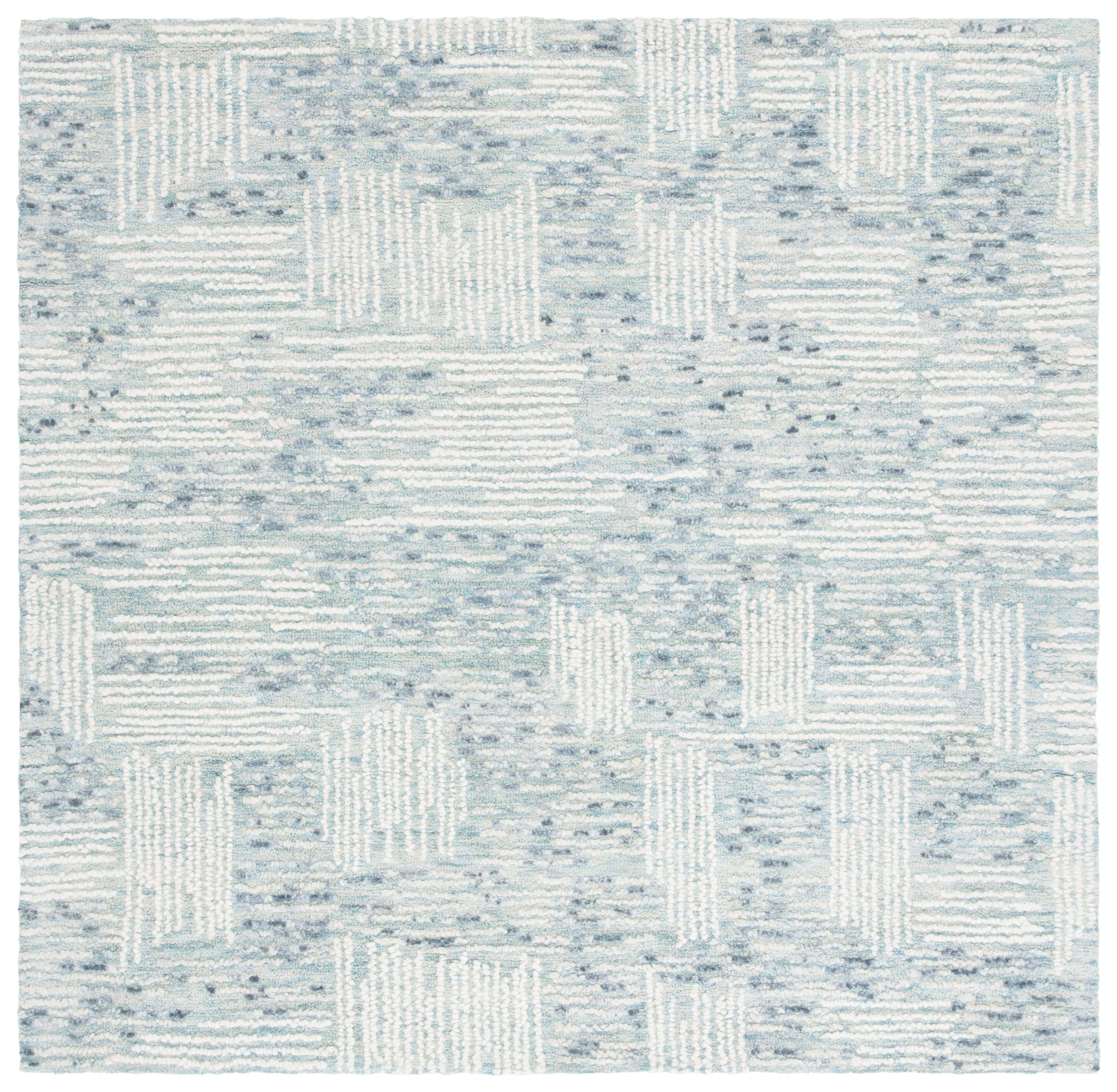 SAFAVIEH Abstract Salma Striped Geometric Area Rug, Blue/Ivory, 6' x 6' Square