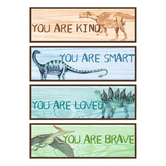 DVKOVI 4 PCS Dinosaur Wall Art Boys and Girls Room Wall Decor Motivational Quote Wall Sticker for Kids Toddler Room