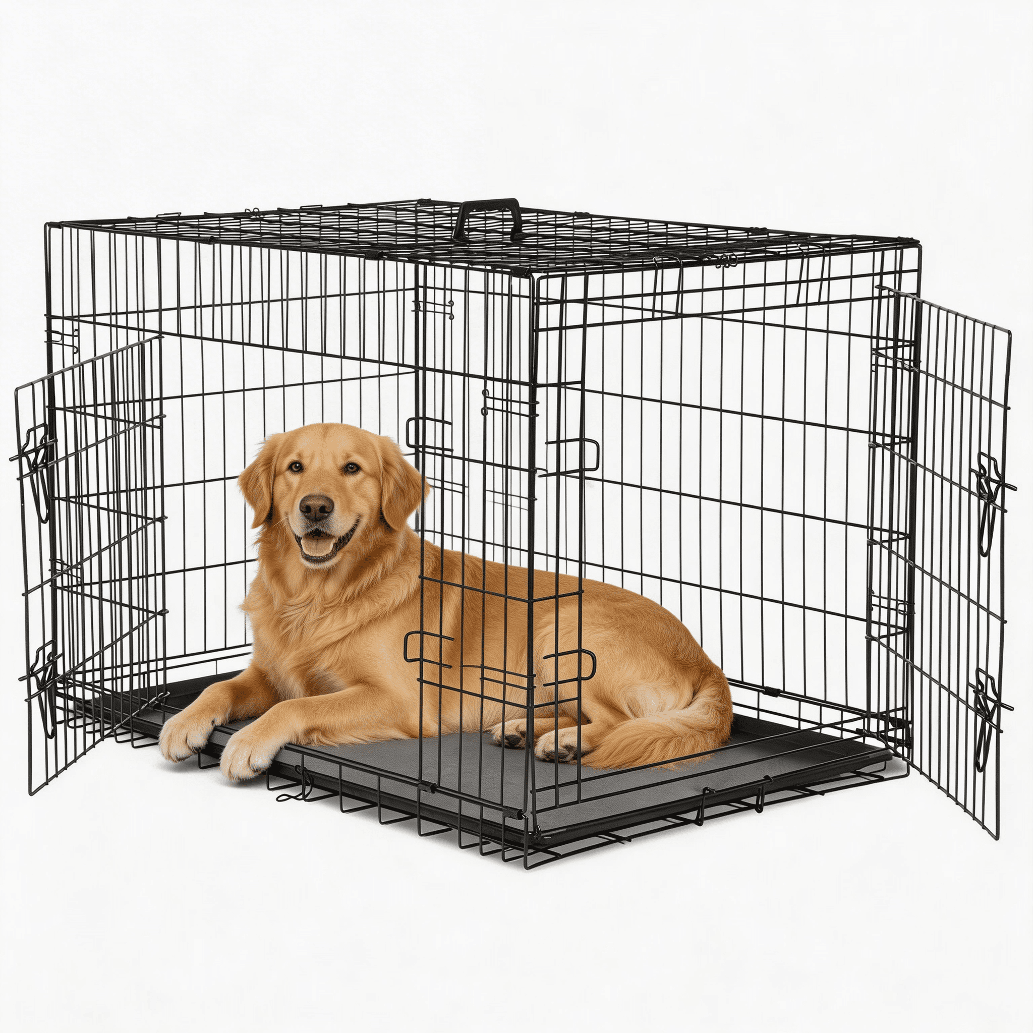LIFERECORD Extra Large Foldable Metal Dog Crate with Double Doors, Kennel with Divider Panel, Safe for Puppy Training, Home & Travel