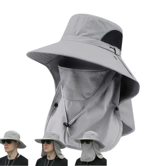 Fishermans Hat Detachable Outdoor, Wide Brim Sun Hat with Removable Face Neck Flap UV Protection Mesh Ventilation for Fishing Hiking Gardening Men Women