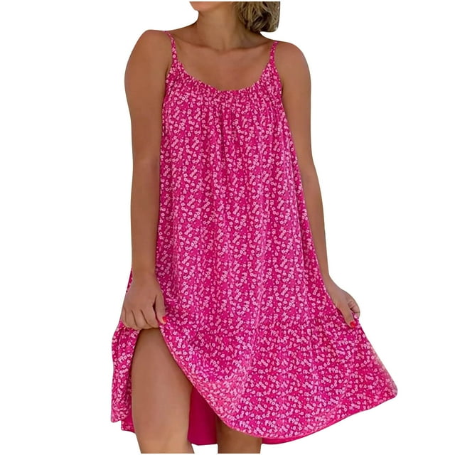 Pompotops Robe Courte Décontractée Sans Manches à Bretelles pour Femme, Coupe Relax