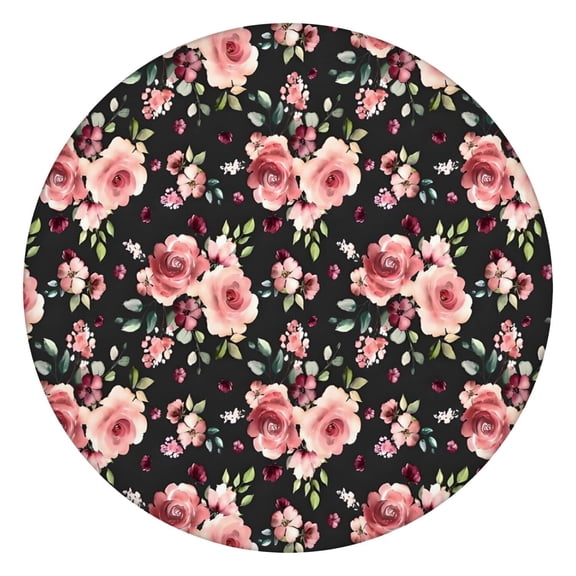 Pioneer Flower Floral Print Pattern Round Fitted Tablecloth with Elastic Edge,Dining Table Cover Waterproof,Outdoor Round Tablecloth for Camping,Dining,Indoor and Outdoor