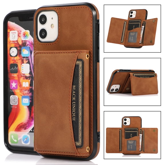 Decase Wallet with Card Holder Cover for iPhone 11, iPhone 11 Slim Protective PU Leather Flip Folio Wallet Back Magnetic Stand Full Body Phone Cover for Women/Girls,Brown