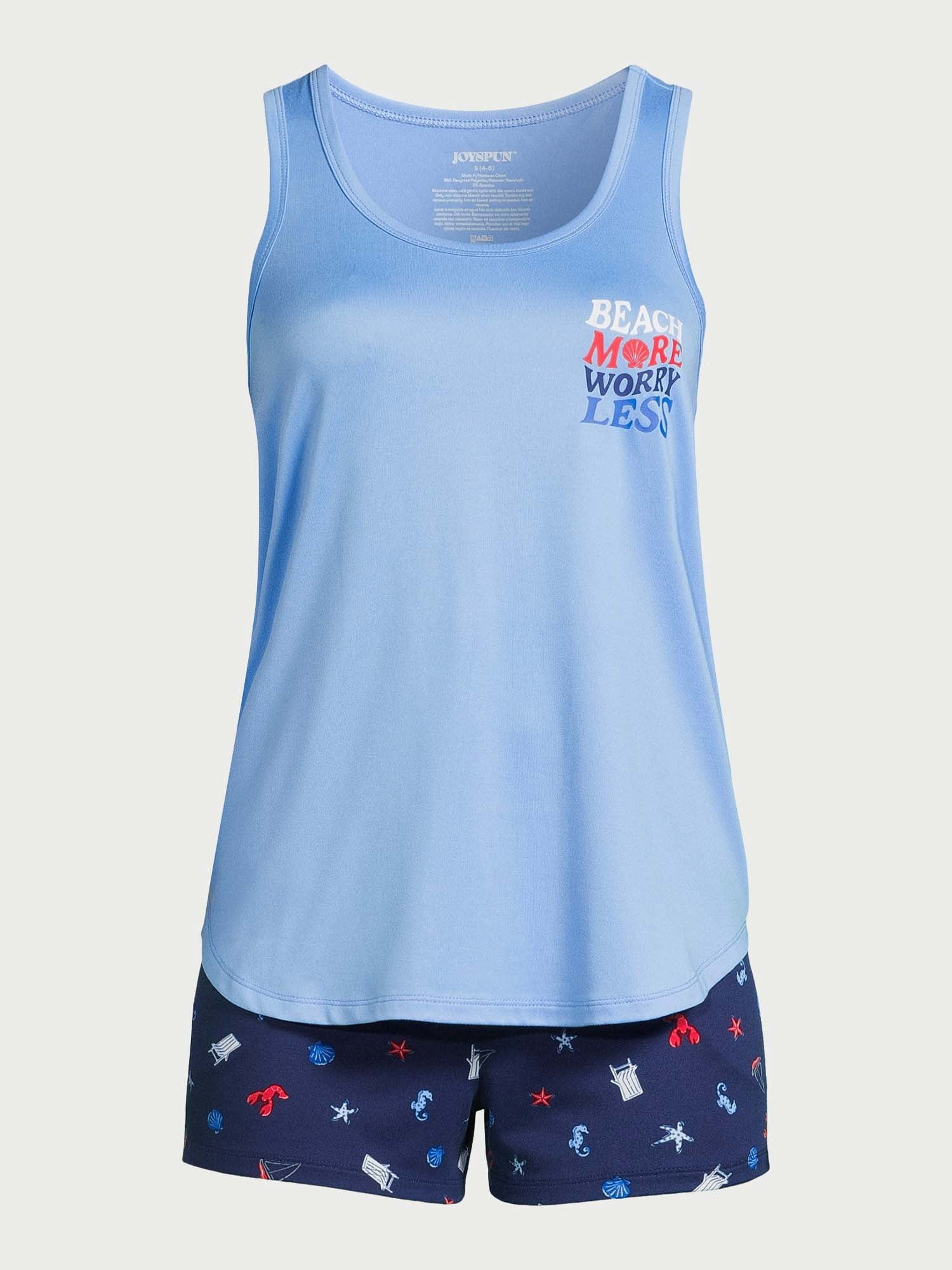 Joyspun Women's Print Tank Top and Shorts Pajama Set, 2-Piece, Sizes S to 3X