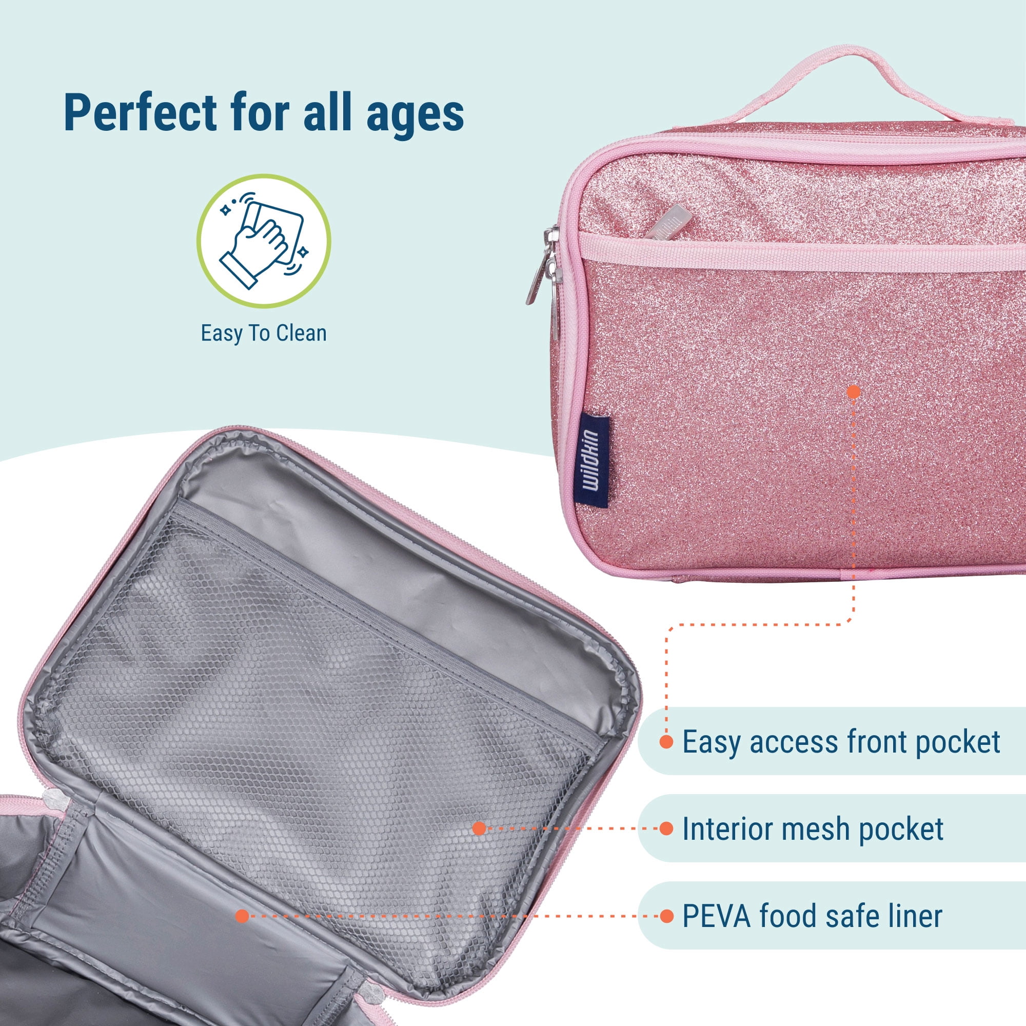 Sac à Déjeuner Wildkin – Rose Paillettes – Isotherme – 27x21,5x13 Cm – Dès 3 Ans