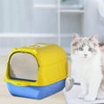 thumbnail image 3 of Hooded Cat Litter Box Litter Pan Large Space Enclosed and Covered Cat Toilet Yellow Blue, 3 of 9