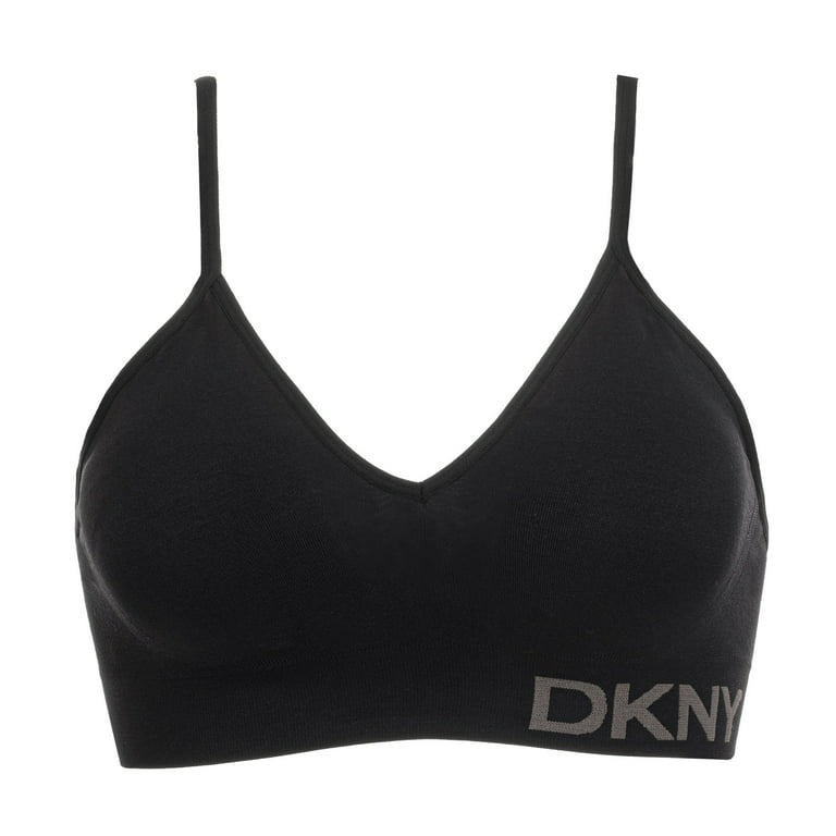 DKNY Sz XL Ladies' Seamless Bralette 2-Pack Black/Gray Multi