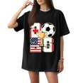 thumbnail image 1 of Women's Football Graphic T-Shirt, Women's Soccer Letter Print Short Sleeve T-Shirt, Casual Summer Neck Top for Women Sports Fan Tee Shirt Everyday for Soccer Tournament 2026 Black Size: 2XL, 1 of 4