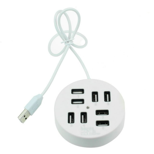 USB 8 Ports Box Multi Data Transmission USB 2.0 Hub Round Shape Multi-Port Splitter Charger Adapter Replacement with LED for USB Devices, Phone, USB Flash Disk, PC, Tablet (Black)