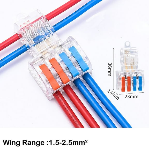 Universal Compact Electrical Small Wiring Connector T type Push-in Terminal Blocks Wire Connector Quick Terminal Block Compact Splice Electrical Connectors Fast Connector 1.5-2.5MM2 T24