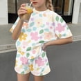 thumbnail image 3 of Girls 2 Piece Outfits Floral Print Summer Short Sleeve Tops and Shorts Set Multicolor Soft Comfortable 95% Polyester Spandex Ages 4-14 Years,Size 3-4T, 3 of 8