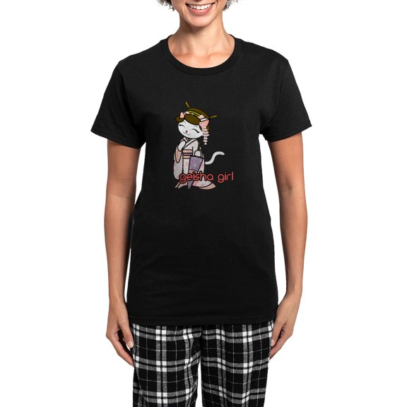 CafePress - Cherry Blossom Geisha Kitty Pajamas - Women's Short Sleeve Print T-Shirt and Pants Dark Cotton Pajama Set