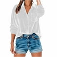 thumbnail image 3 of Aboser Velvet Shirts for Women Dressy Casual Button Down Shirt Fall Long Sleeve Blouses Plus Size Velour Tops Loose Fit Collared Blouse Top with Pocket White XL, 3 of 9