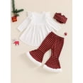 thumbnail image 4 of Suealasg Little Girls Christmas Clothes 1T 2T 3T 4T 5T 6T Kids Girls Long Sleeve Snowman Shirt Plaid Flared Pants Headband Set 3Pcs Christmas Holiday-themed Gifts for Children Girls, 4 of 8
