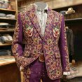 thumbnail image 2 of IWRICH Men's Mardi Gras Corduroy Printed Blazer Carnival Casual Holiday Suit Jacket Rave Party Holiday Coat with Pocket 03-Purple M, 2 of 5