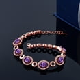 thumbnail image 2 of Gem Stone King 18K Rose Gold Plated Silver Purple Amethyst Tennis Bracelet for Women (6.42 Cttw, Gemstone Birthstone, Oval 7X5MM, 7 inch with 1 inch Extender), 2 of 3