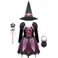 thumbnail image 4 of 2024 Vestido de bruja para niñas de Halloween + sombrero + varita + bolsa de caramelos Disfraz para niños Fiesta de carnaval Conjunto de vestidos de bruja malvada Ropa de 2 a 12 años, 4 of 5