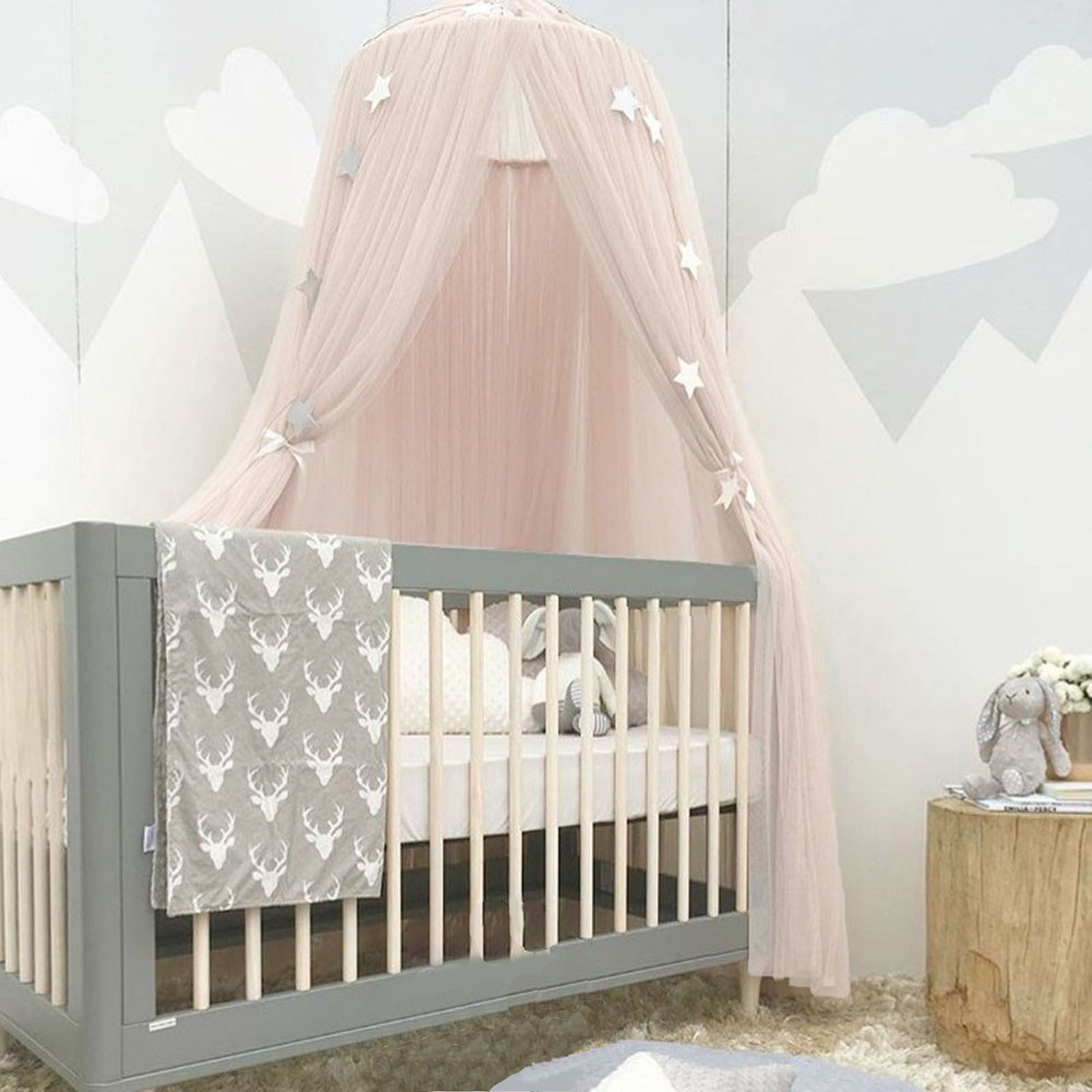 Bed Canopy for Girls Boys Bedroom Decor, Round Dome Mosquito Net for Baby Crib, Nook Castle Game Tent Nursery Decoration for Child, Play or Reading(23.6"*94.5",Light Beige)