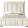 thumbnail image 3 of Maklaine Contemporary Solid Wood and Velvet Queen Bed in Cream, 3 of 6