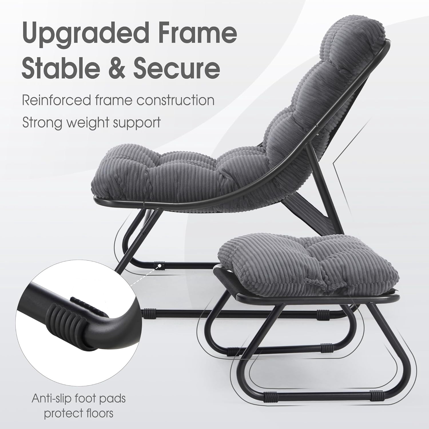 MOONMISS Lounge Chair with Ottoman ,Accent Chair with Plush Cushion and Footstool for Living Room,Dark Gray